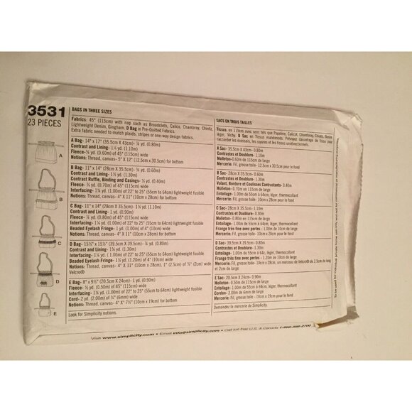 Simplicity Pattern 3531 Five Styles Purses Handbags Bags In 3 Sizes Faith Uncut - Picture 4 of 4